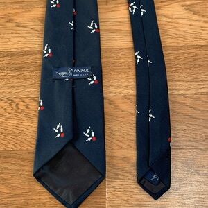 Vintage Pintail, navy blue bowling pins strike graphic novelty tie. Size 55”X 3”
